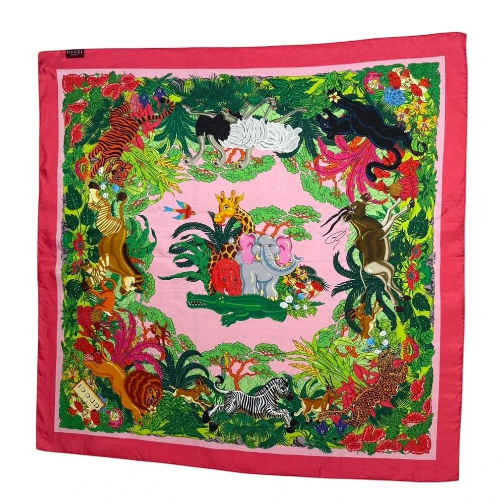 Gucci Silk Square Scarf Inji Seo Jungle Floral Animals 90x90 Project Italy